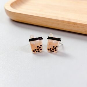 Dainty S925 Bubble Tea Stud Earrings Trendy Boba Lovers Gift
